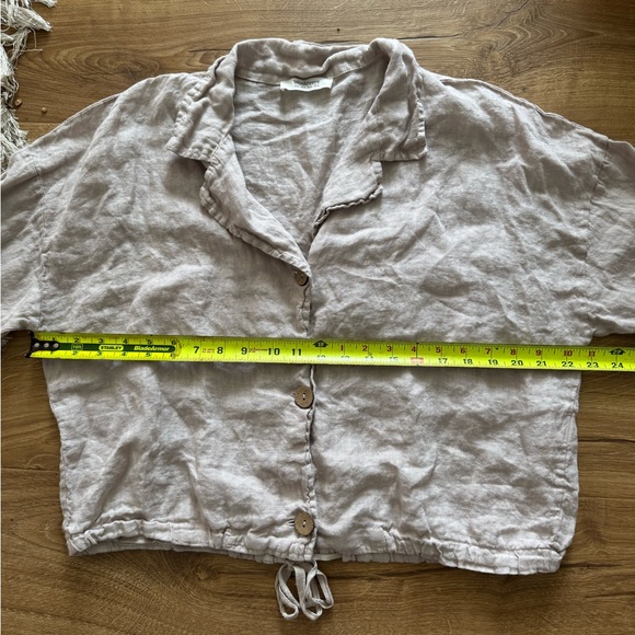 Woolovers 100% Light Beige Linen Button-Front Women's Top - Picture 6 of 8